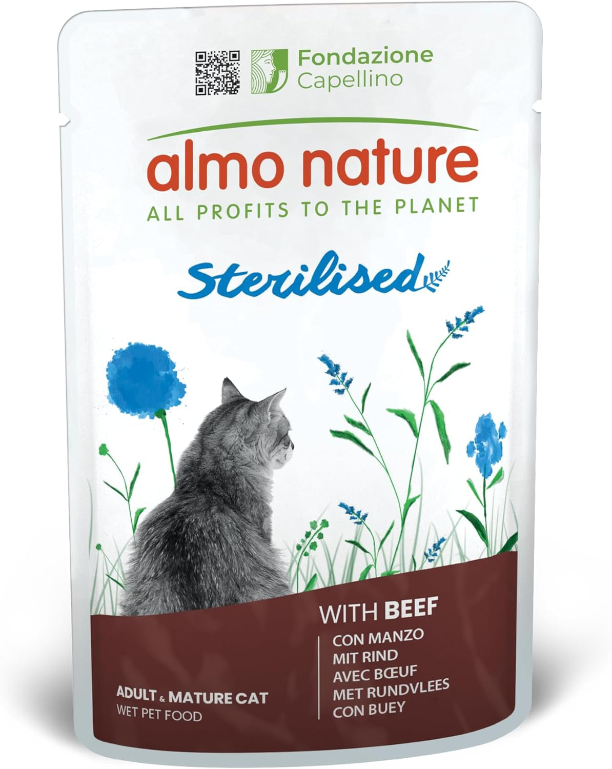 Almo Nature Functional – Sterilised – Nassfutter für erwachsene und ausgewachsene Katzen, sterilisiert oder weniger aktiv – mit Rindfleisch – fettarm, feuchtigkeitsspendend – 70 g (30 Stück)