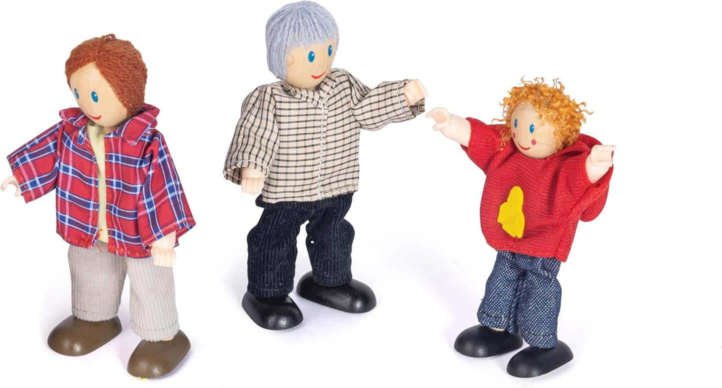 Hape Doll Family Preisgekröntes Puppenhaus-Set, einzigartiges Puppenhaus-Zubehör aus Holz, fantasievolles Spielen, 6 Mitglieder der Puppenfamilie, ab 3 Jahren