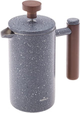 KARACA Doppelwandige French Press aus Marmor mit Kastanienholzgriff – Isolierte French Press für Kaffee – Zuhause, Reisen, Camping, Kaffeemaschine – 350 ml – Dunkelgrau
