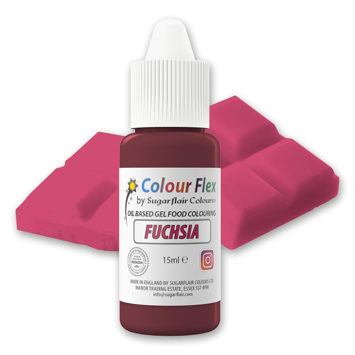 Sugarflair Colourflex Fuchsia Lebensmittelfarbe auf Ölbasis, hochkonzentrierte flüssige Lebensmittelfarbe, Lebensmittelfarbe für Buttercreme, Schokolade, Teig, Fondant, Zuckerguss und mehr – 15 ml