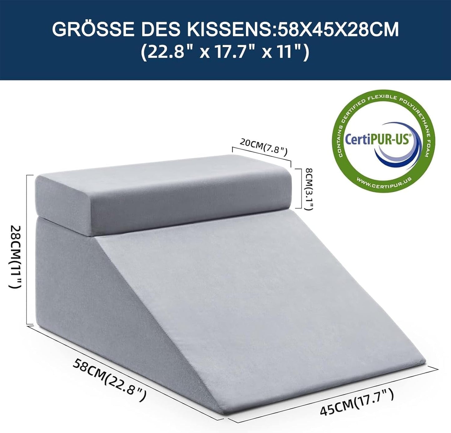 Lesekissen und Beinerhöhungs-Federkissen, Memory-Schaum-Nacken-Rücken-Beinkissen, multifunktionales abnehmbares Kissen für Bett, Sofa, Sitzen, Schlafen und Ausruhen (grau)