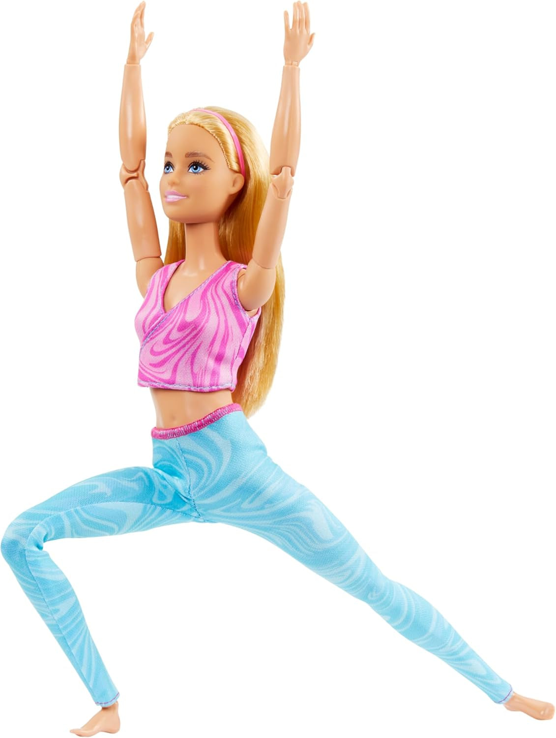 Barbie Made-to-Move-Puppe mit blonden Haaren, abnehmbarem rosa Sportoberteil und blauer Yogahose, 22 Gelenke, HRH27, [Mehrfarbig]