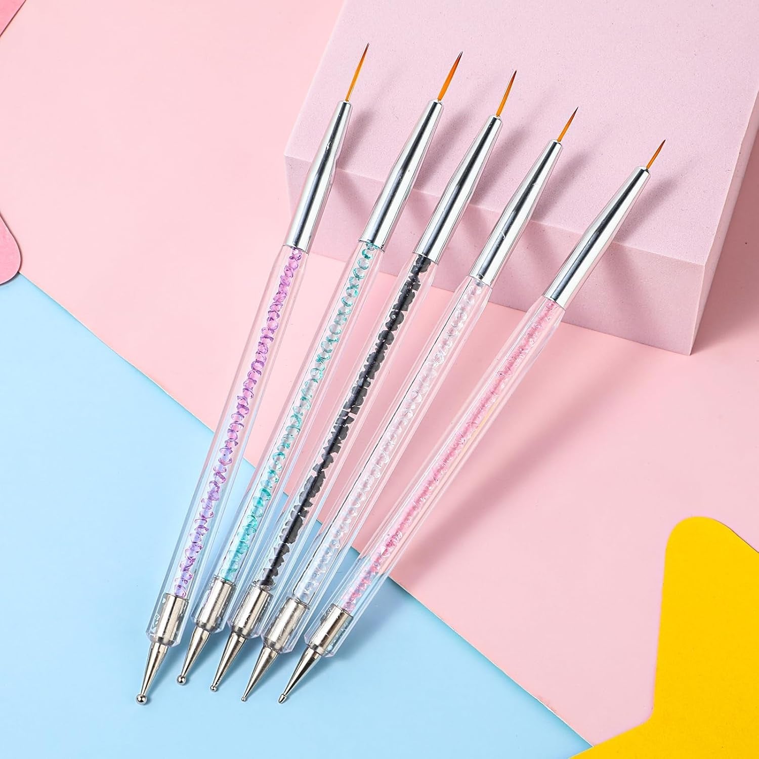 5 Stück Nail Art Pinsel Set Dotting Tool Nailart Pinsel Nageldesign Double Ended Dotting Pen Strass Professionelle Acryl Feinmalerei Nail Art Design