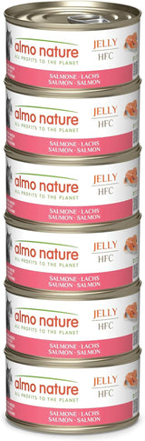 Almo Nature HFC Jelly – Nassfutter für ausgewachsene Katzen – Lachs – Human Grade, Glutenfrei & Monoprotein – 6 x 70 g