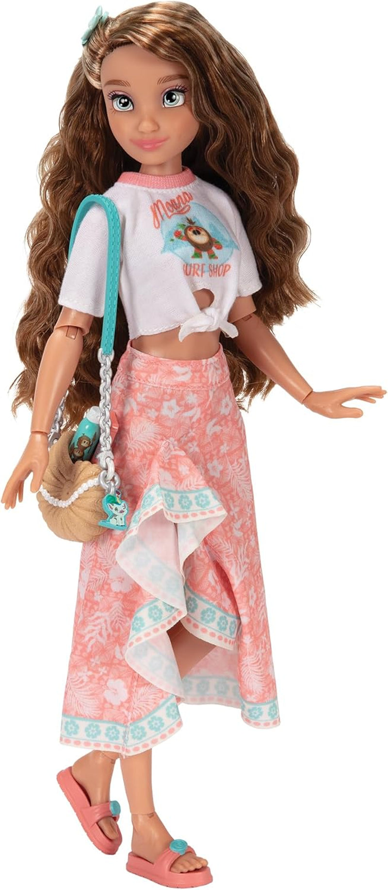 Vaiana-Puppe mit Zubehör, 29 cm, 13 Artikulationspunkte, offiziell lizenziert von Jakks Pacific. Komplett mit kombinierbaren Accessoires und einem funkelnden Mickey-Ring!