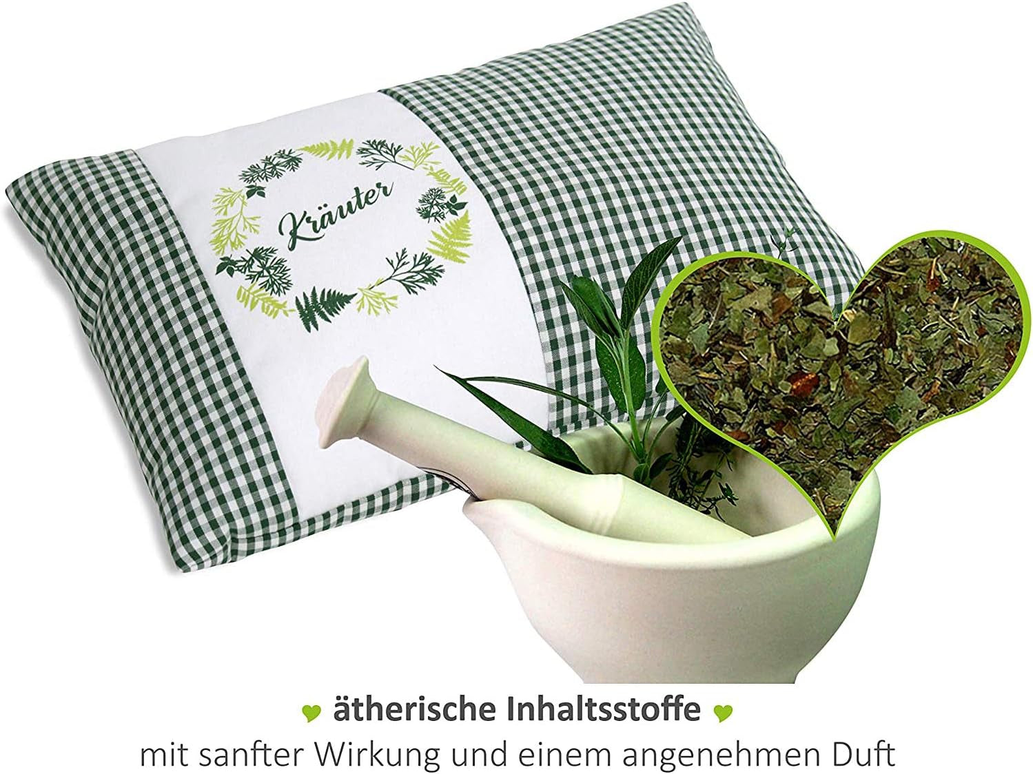 Gözze – Kissen mit Kräuterduft, Füllung aus 200 g Kräutermischung, Bezug aus 100 % Baumwolle, 30 x 20 cm – Plaid Green Naty Shop Standard-Kissen