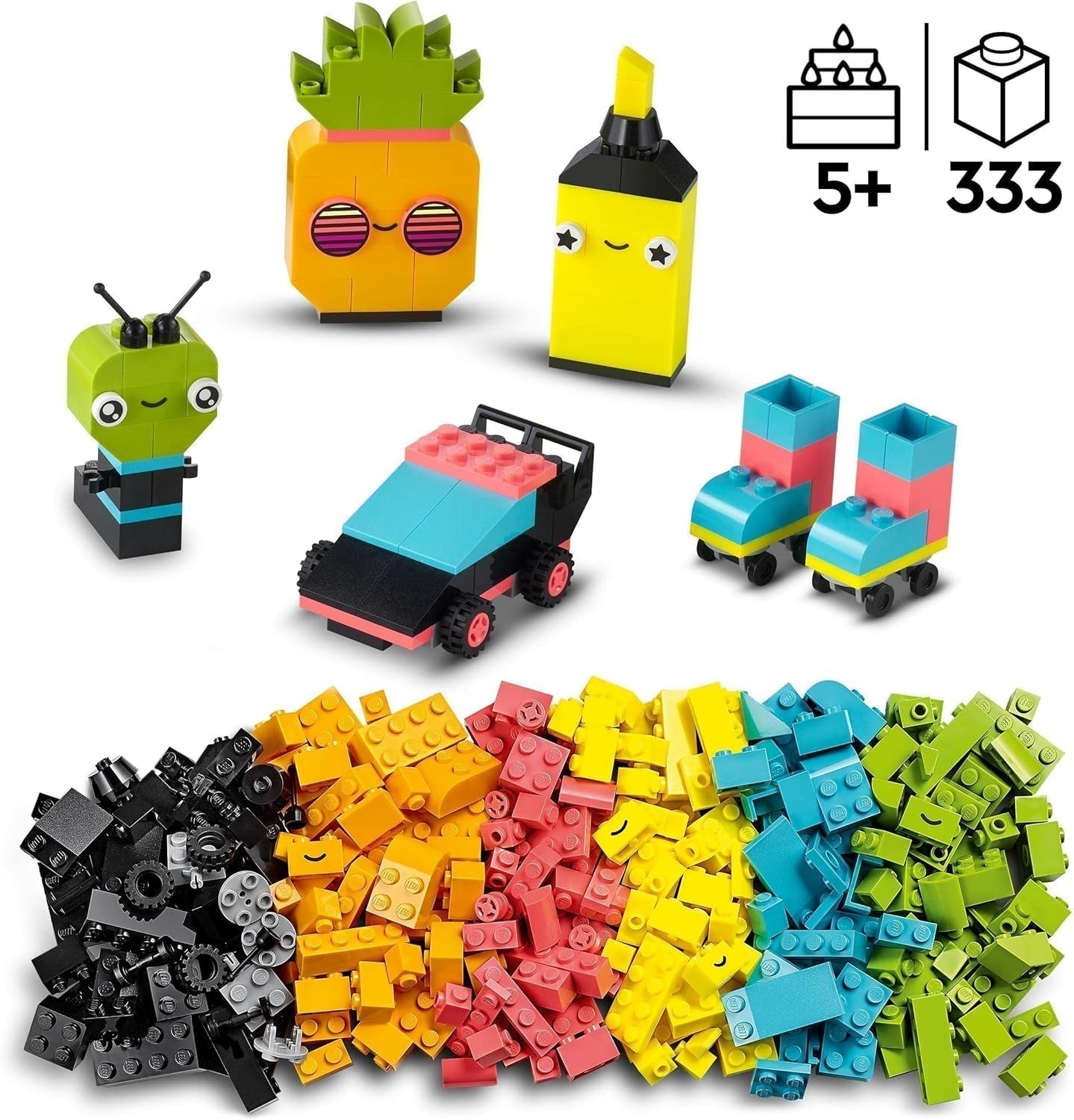 LEGO 11027 Classic Neon Creative Building Set, Brick Box Set, Bauspielzeug mit Modellen: Auto, Ananas, Alien, Rollschuhen, Figuren und mehr, für Kinder ab 5 Jahren. Bausets Besuchen Sie den LEGO-Store