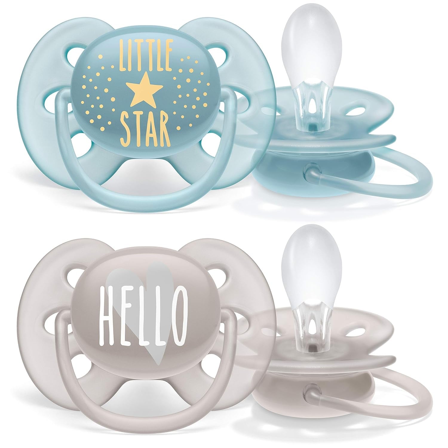 Philips AVENT Ultra Soft Schnuller – Packung mit 4 extra weichen BPA-freien Schnullern für Babys im Alter von 0–6 Monaten, inklusive Tragetasche und Sterilisation (Modell SCF091/35)