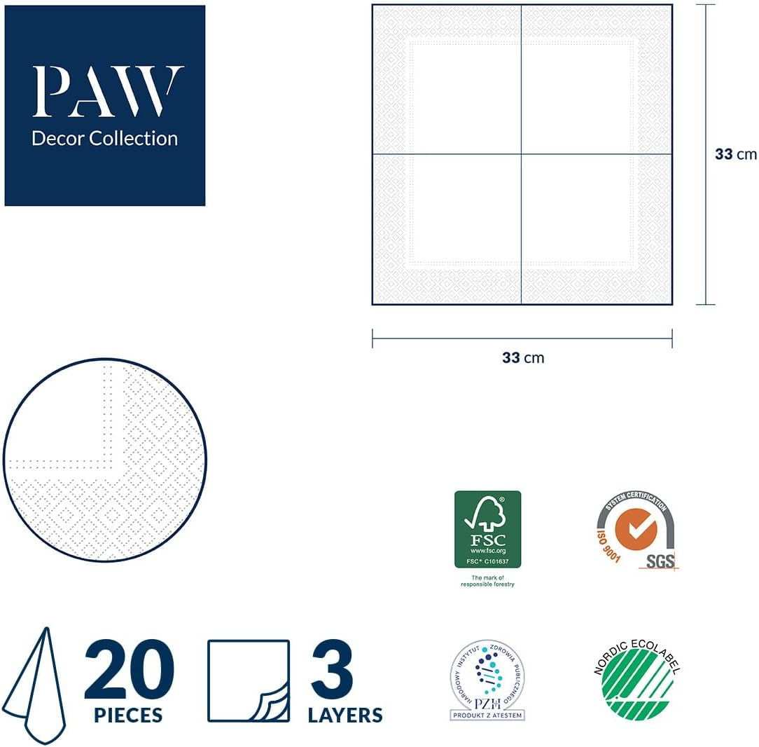 PAW – 3-lagige Servietten (33 x 33 cm) I 20 Stück I Perfekt für Partys, Geburtstage, Feiertage I Tischdekoration für Kinderfeste – Bunte Motiv-Papierservietten – Eiscreme I Eiscreme