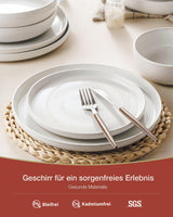 Milkyway Geschirrset, 18-teiliges Geschirrset, Steingut-Essteller, Dessertteller, Müslischalen für 6 Personen, mikrowellen- und spülmaschinenfest, weiß