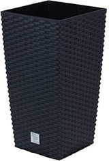 Prosperplast Rattan-Optik-Töpfe/Töpfe mit Einsatz | 32,5 x 32,5 x 61 cm | Anthrazit | witterungs- und UV-beständig | aus stabilem Kunststoff | für innen und außen