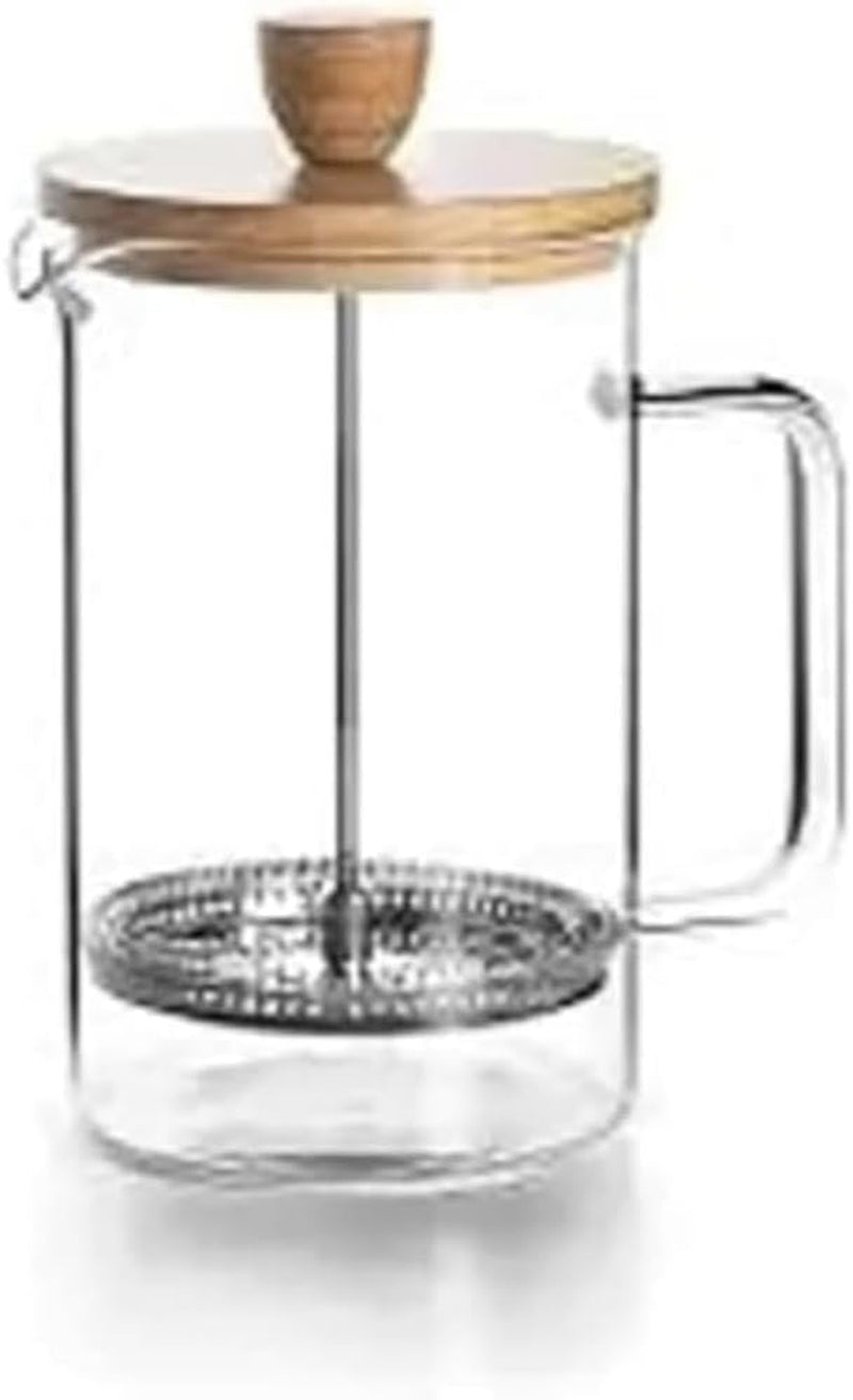 Französische Kaffeemaschine, Kaffeepresse, Kolbenkaffeemaschine, französische Filterkaffeekanne, 3 Tassen, 0,35 l, Stahl und Holz