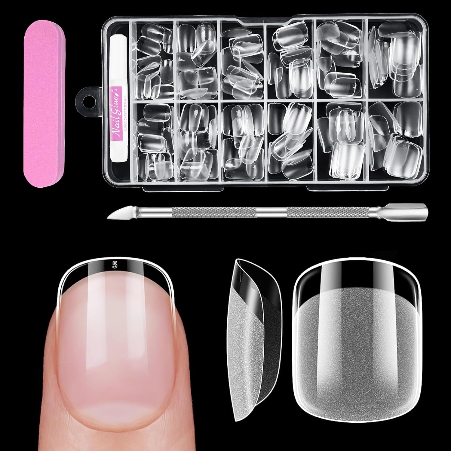 Vollständige Abdeckung für kurze Nägel, 120 Stück, 12 Größen, kurze Nagelspitzen für Gelnägel, zum Aufkleben auf künstliche Nägel, zum Aufkleben auf Nagelfeilen-Set, Nagelpolierer, Nagelhautschieber