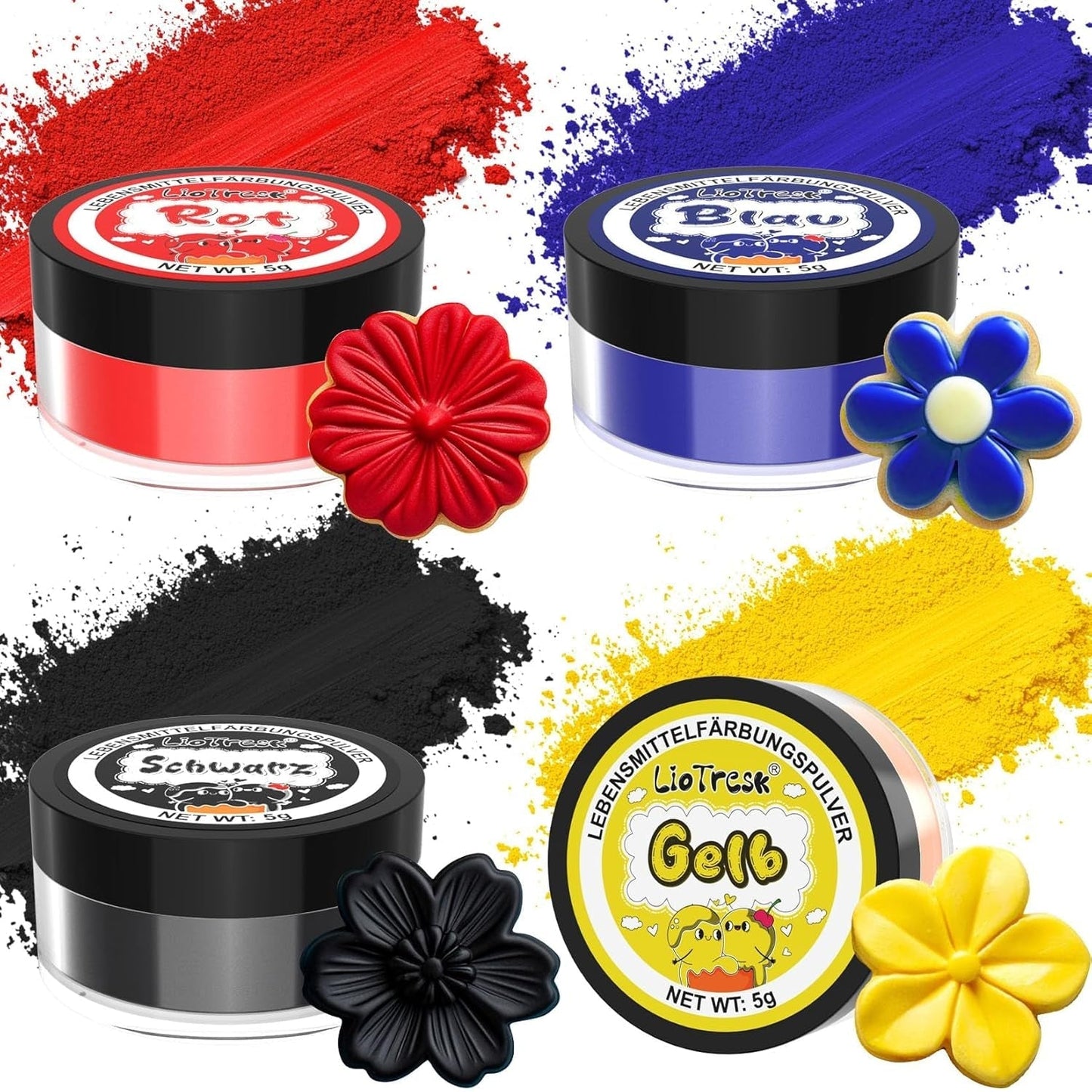 Lebensmittelfarben-Set in Pulverform – 4 x 5 g konzentrierte Lebensmittelfarbe für Fondant, Buttercreme, lebendige Lebensmittelfarbe zum Backen, Kuchendekoration, Färben von Ostereiern, Macarons, Allerheiligen