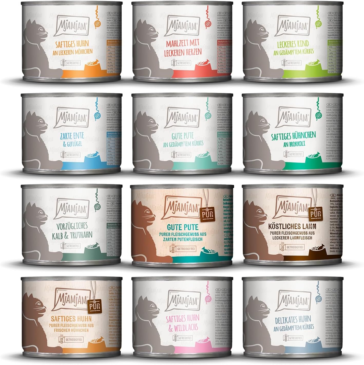MjAMjAM – Premium-Nassfutter für Katzen – Köstliche Box 12er-Pack (12 x 200 g), getreidefrei mit extra Fleisch