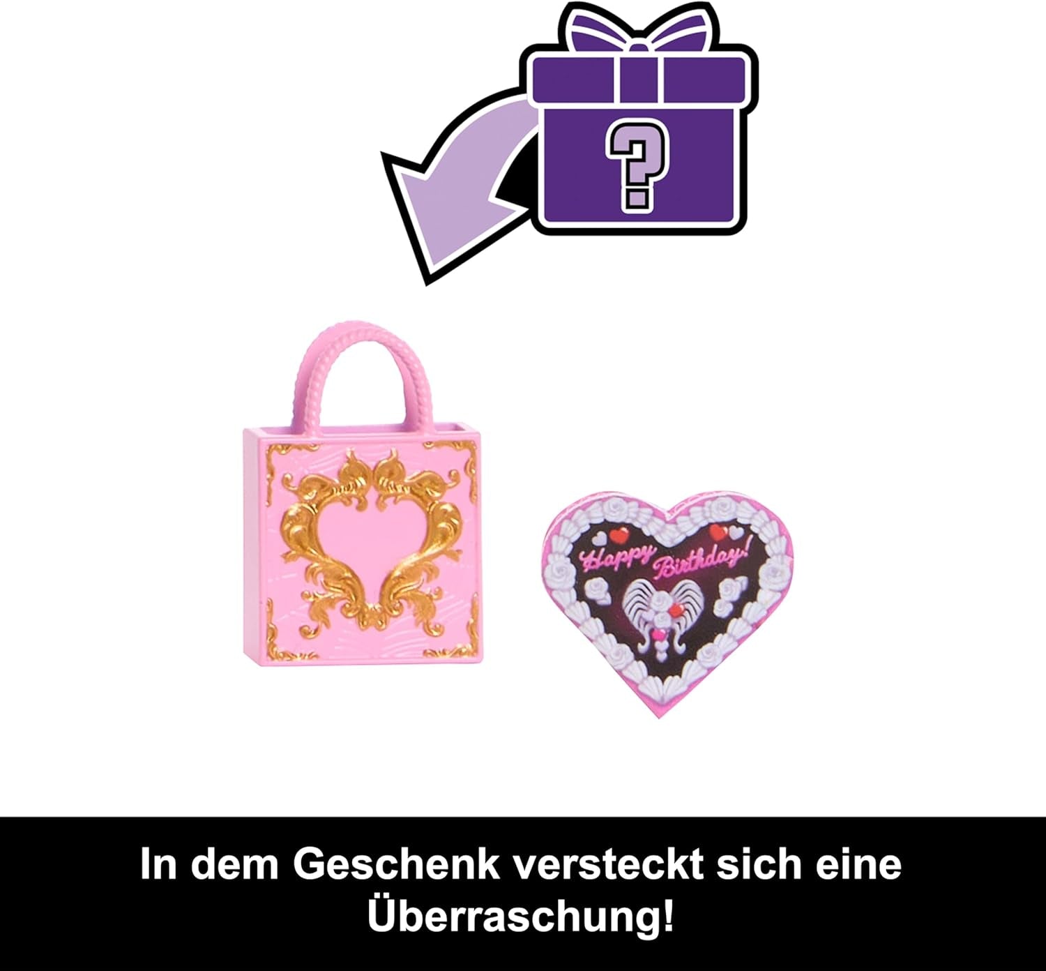 Monster High Scary Sweet Birthday Cupid Asteria Puppe in rosa und rotem Partykleid mit thematischen Accessoires wie Einladung, Ballon, Geschenk und mehr, JBG77