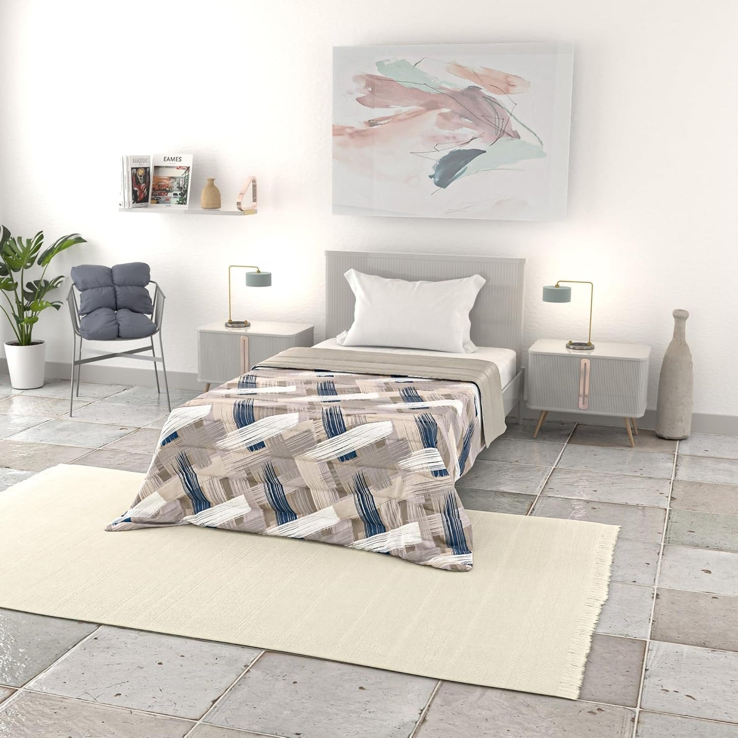 Einfache Sommerdecke, Mikrofaser, Jeansstreifen, 200 x 240 cm. Steppdecken und Steppdecken Naty Shop gebürstet 200 x 240 cm