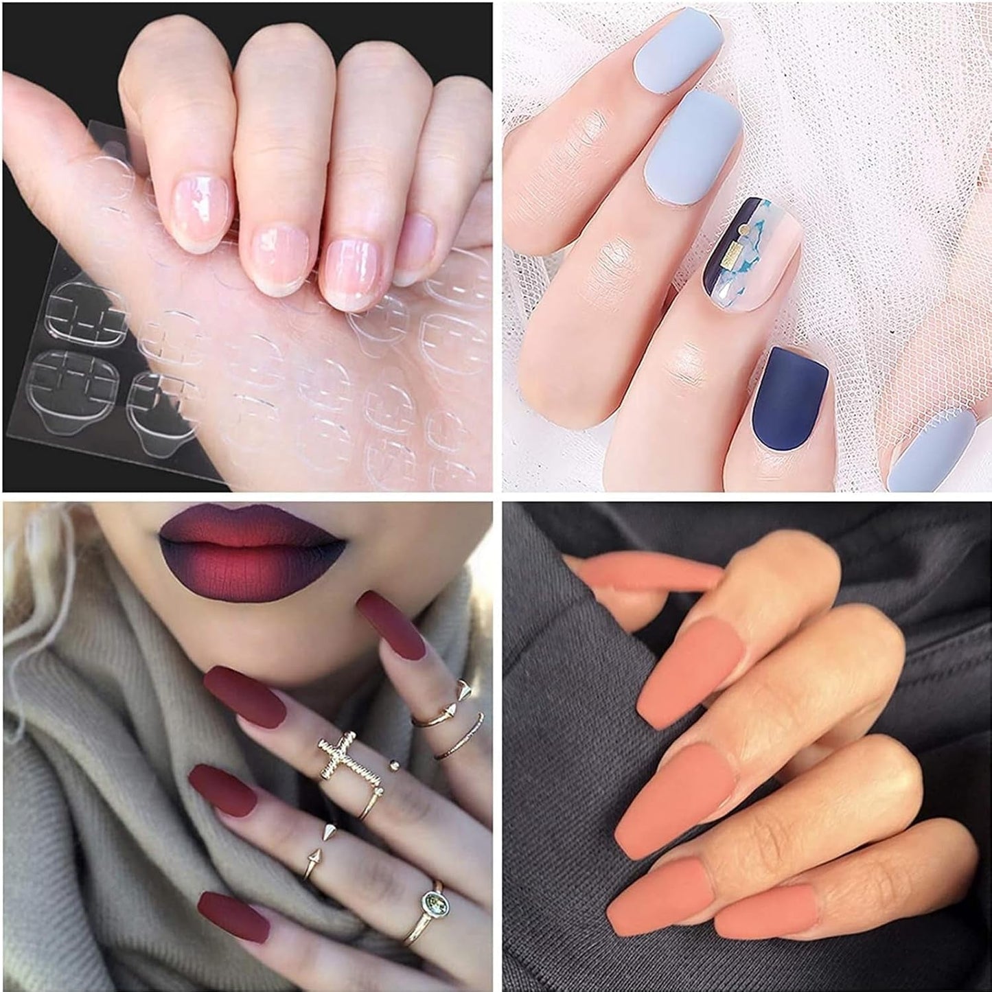 100 Stück Nagelkunst-Schablonen, Modellierschablonen, selbstklebend, mit 4 Blatt transparenten, selbstklebenden Nagelpads und 3 Nagelfeilen, Gel-Nagelverlängerungszubehör für künstliche Nägel