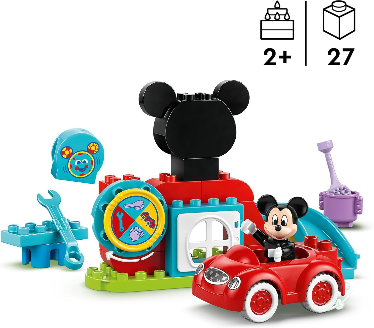 LEGO DUPLO – Disney Mickeys Clubhaus und Auto – Lernspielzeug für Vorschulkinder – Bauset mit 2 Minifiguren, inklusive Mickey Mouse und Computer Toodles – Geschenkidee für Jungen und Mädchen ab 2 Jahren 10454 Bausets Beuche den LEGO-Store
