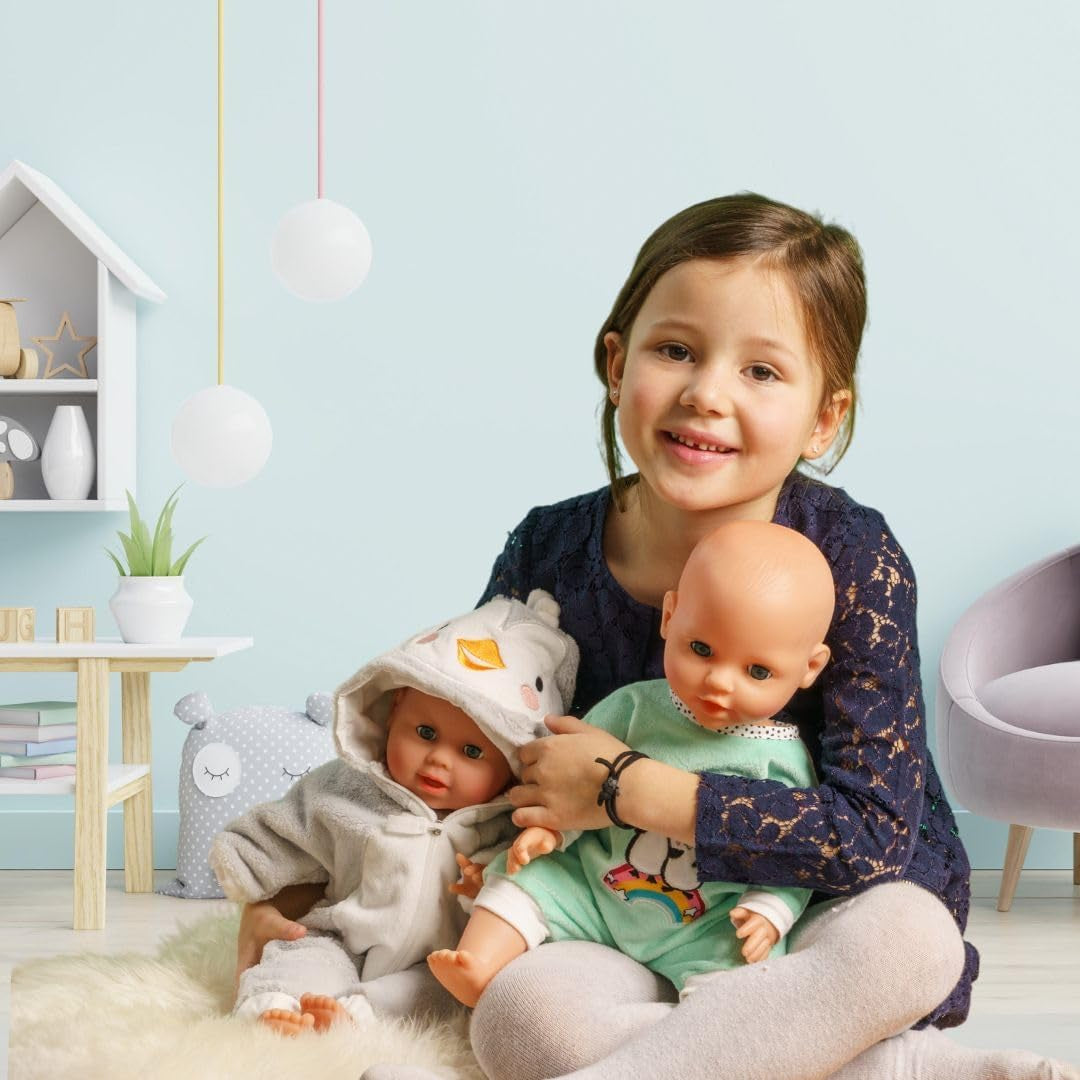 Heless 1181 – Puppenoverall im Polka Dot-Pinguin-Design aus weichem Velours mit hochwertiger Stickerei, Größe 28–35 cm