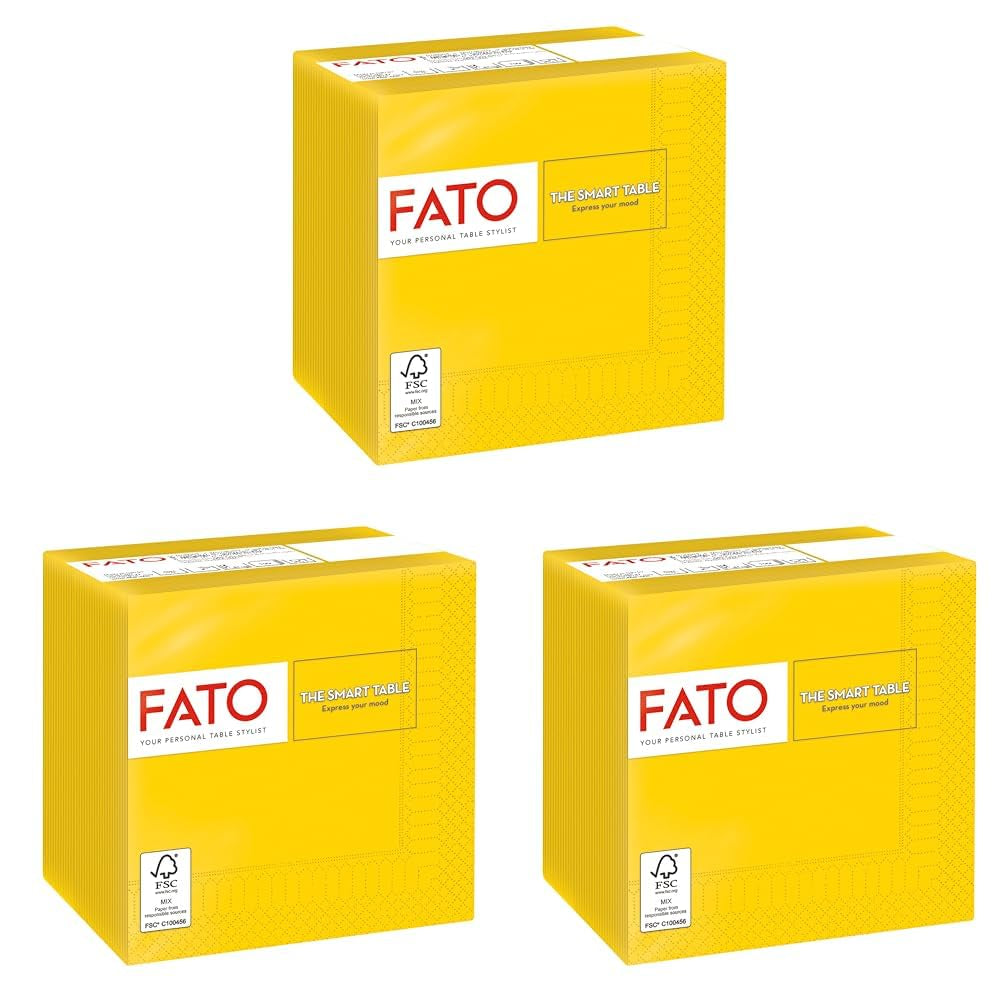 , Einweg-Papierservietten, ideal für Vorspeisen und Cocktails, Packung mit 100 Servietten, Größe 24 x 24, 4-lagig, 2-lagig, gelb, 100 % reines Zellulosepapier, FSC-zertifiziert (3er-Pack)