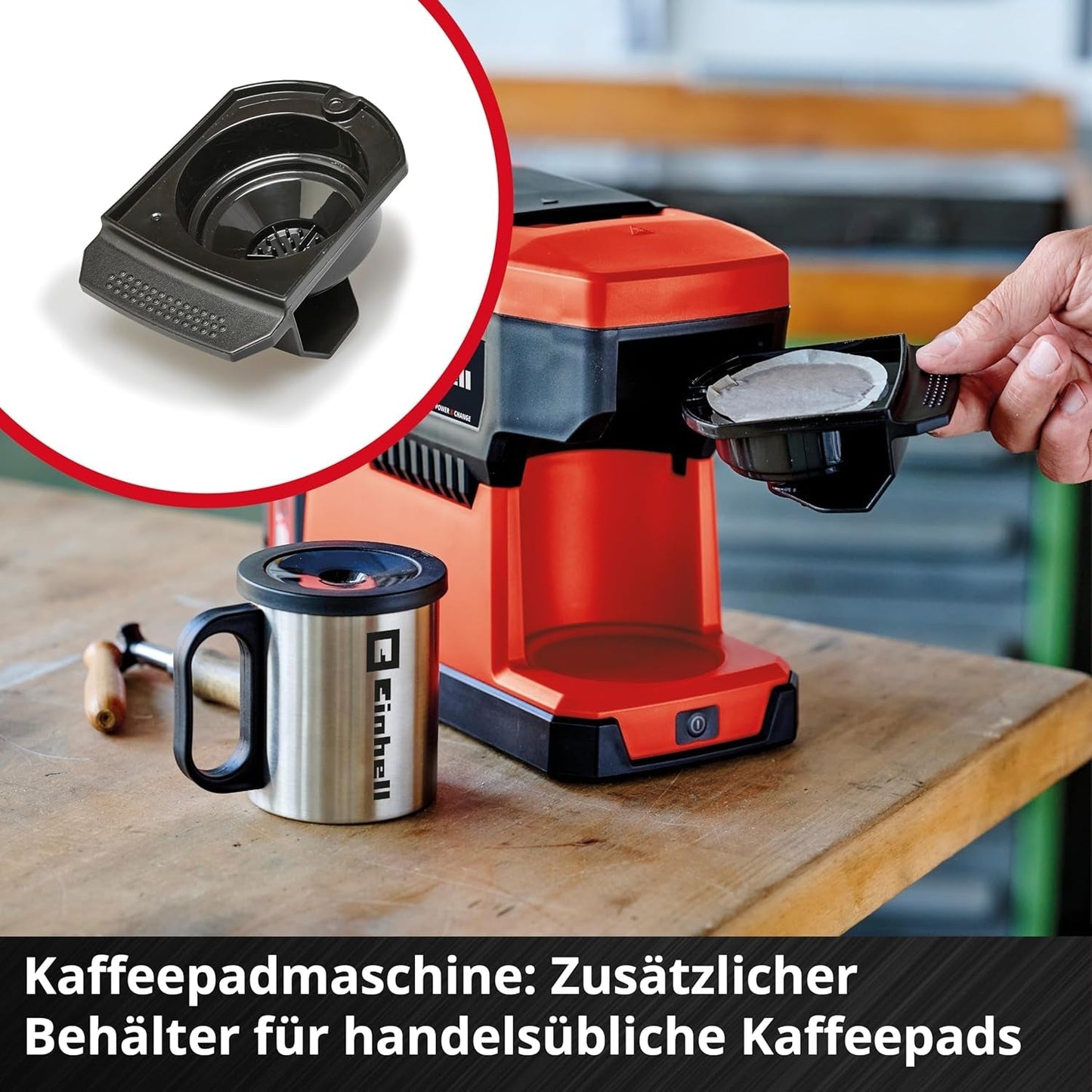 Akku-Espressomaschine Einhell TE-CF 18 Li-Solo Power X-Change (18 V, 240 ml Wassertank, für Filterkaffee und Kaffeekapseln, Tragegriff, inkl. Kaffeebecher mit Deckel, ohne Akku)