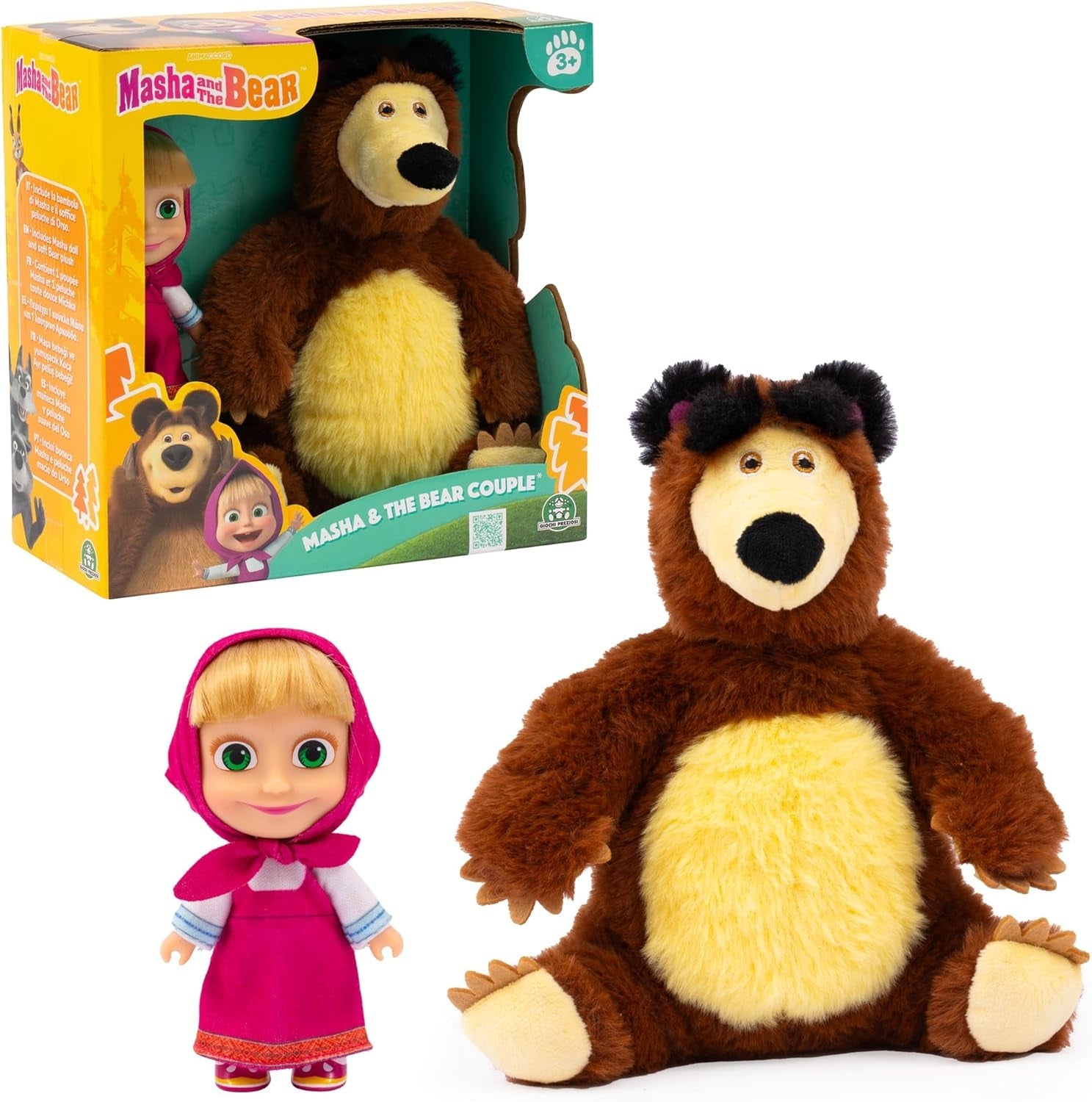 Mascha und Michka, 12 cm große Mascha-Puppe und 20 cm große Bärka-Plüschspielzeug für Kinder ab 3 Jahren MHA21