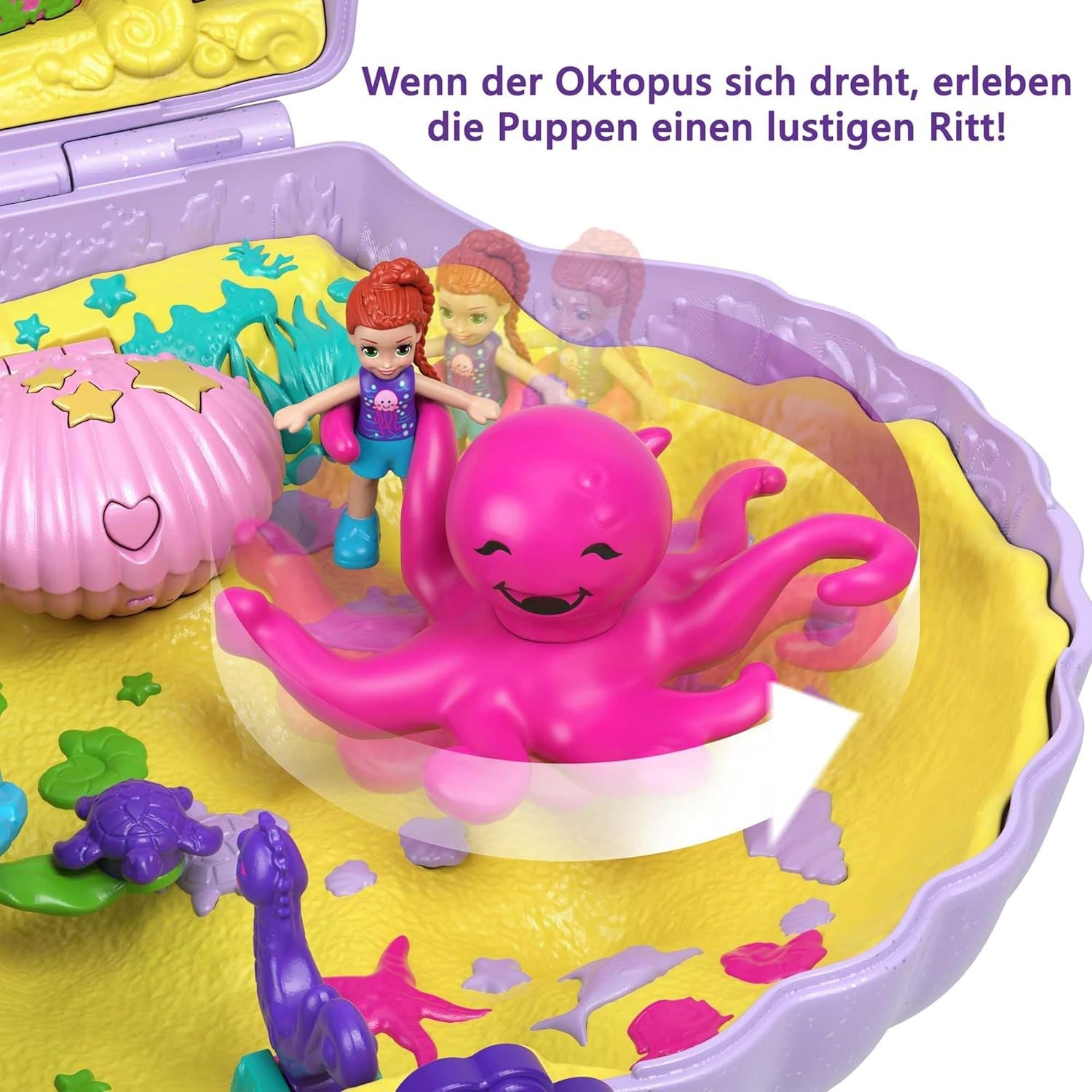 Polly Pocket-Aufbewahrungsbox, Muscheltasche mit 2 Puppen und 1 U-Boot-Polly Pocket-Meerjungfrau-Spielzeug, ab 4 Jahren, GNH11