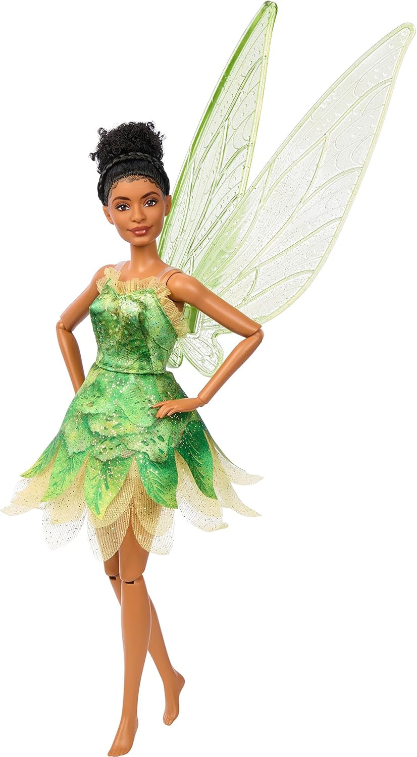 Disney Peter Pan und Wendy Tinker Bell Puppe mit beweglichen Flügeln und grünem Kleid, vom Film inspiriertes Geschenk für Kinder zum Nachspielen von Szenen oder eigenen Abenteuern HNY37