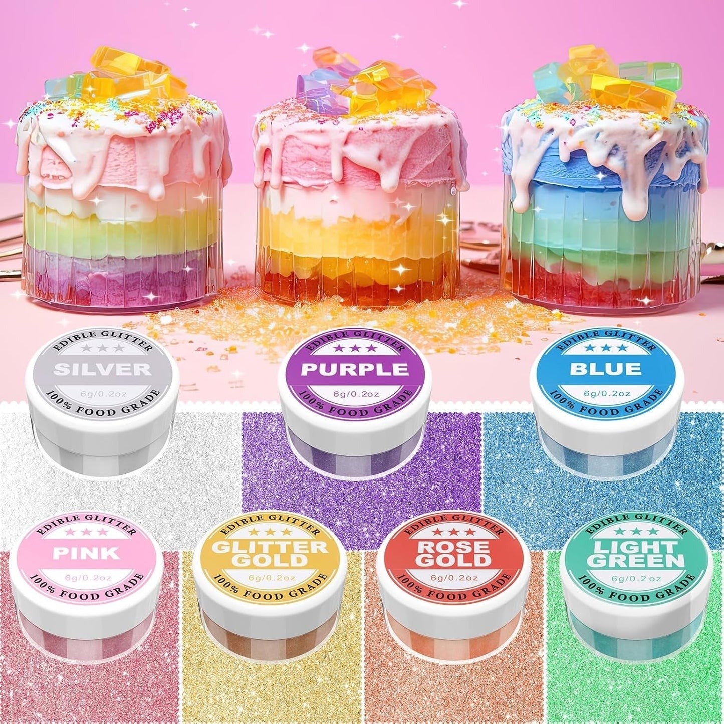 Essbarer Glitzer – 6 g Lebensmittelfarbpulver für Schokolade, Erdbeere, Muffins, Kuchen, Fondant (lila)