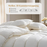 135 x 200 Ganzjahresdecke aus 100 % Baumwolle mit Gänsedaunen, dick gefüllte Federdecke, kein lebender Plüsch, extra flauschige Übergangsdecke, 3D-Schallkasten, Einzelbett, weiße Steppdecken und Steppdecken, Naty Shop