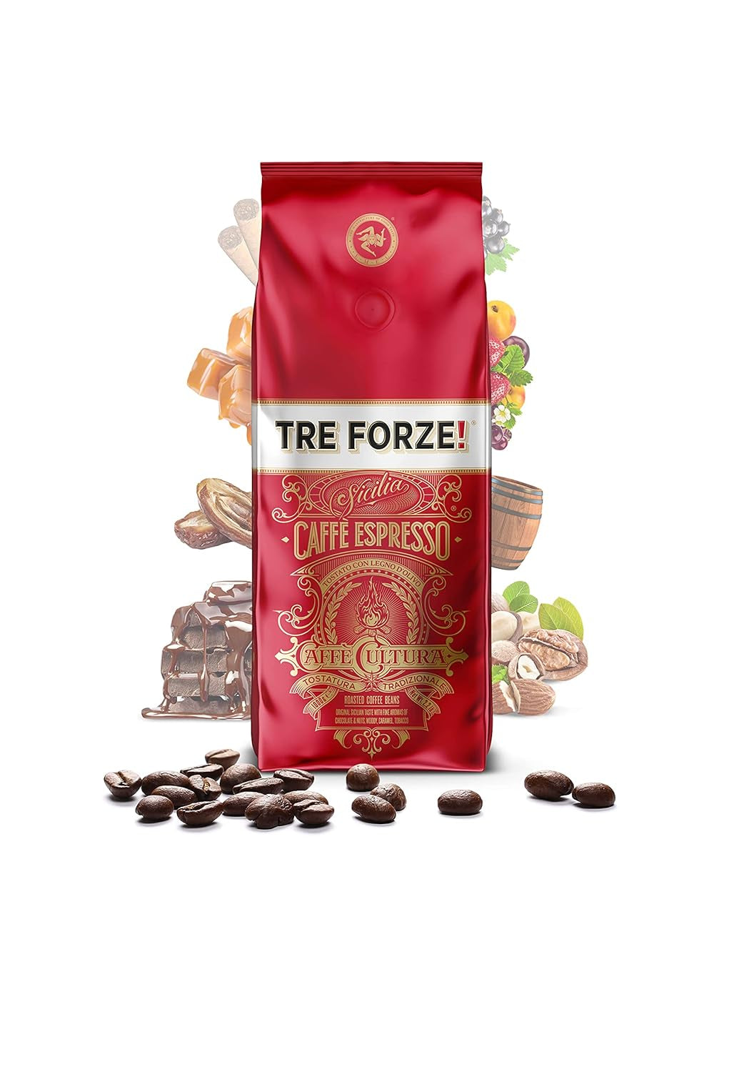 Espresso Caffè – Espressobohnen – traditionell über Olivenholzfeuer geröstet, handgefertigt in Sizilien – Premium-Kaffeebohnen 250 g für Kaffeevollautomaten und Siebträgermaschinen