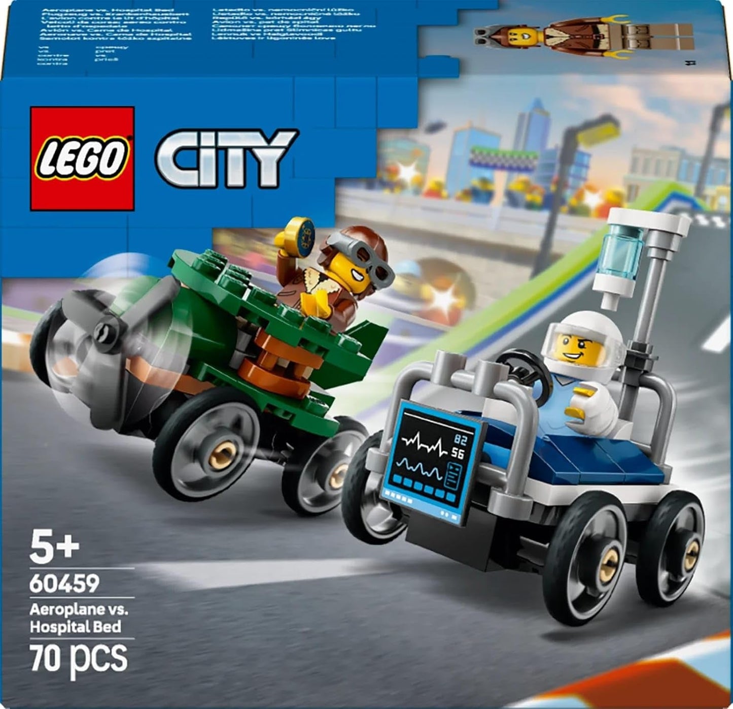 LEGO City Flugzeug vs. Krankenhausbett-Rennwagen-Set – Seifenkistenspielzeug für Jungen und Mädchen ab 5 Jahren – Bausatz mit 2 Minifiguren – Geburtstags- und Weihnachtsgeschenk 60459 Bausätze Besuchen Sie den LEGO-Store