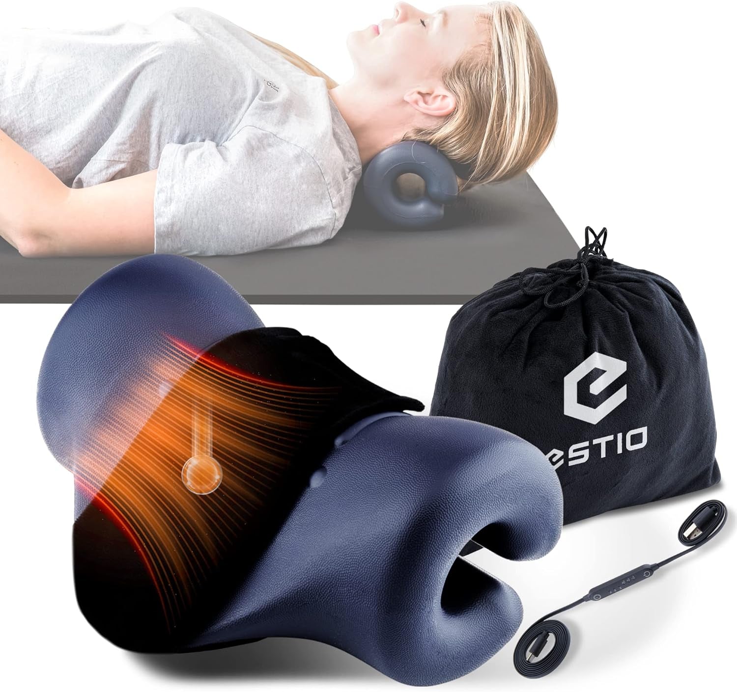 Nackendehner mit Wärme, Nackendehner gegen Nackenschmerzen, Nackendehner gegen Kopfschmerzen, bewölkter Hals für Nackendehnung, orthopädische zervikale orthopädische Kissen Naty Shop Dunkelblau