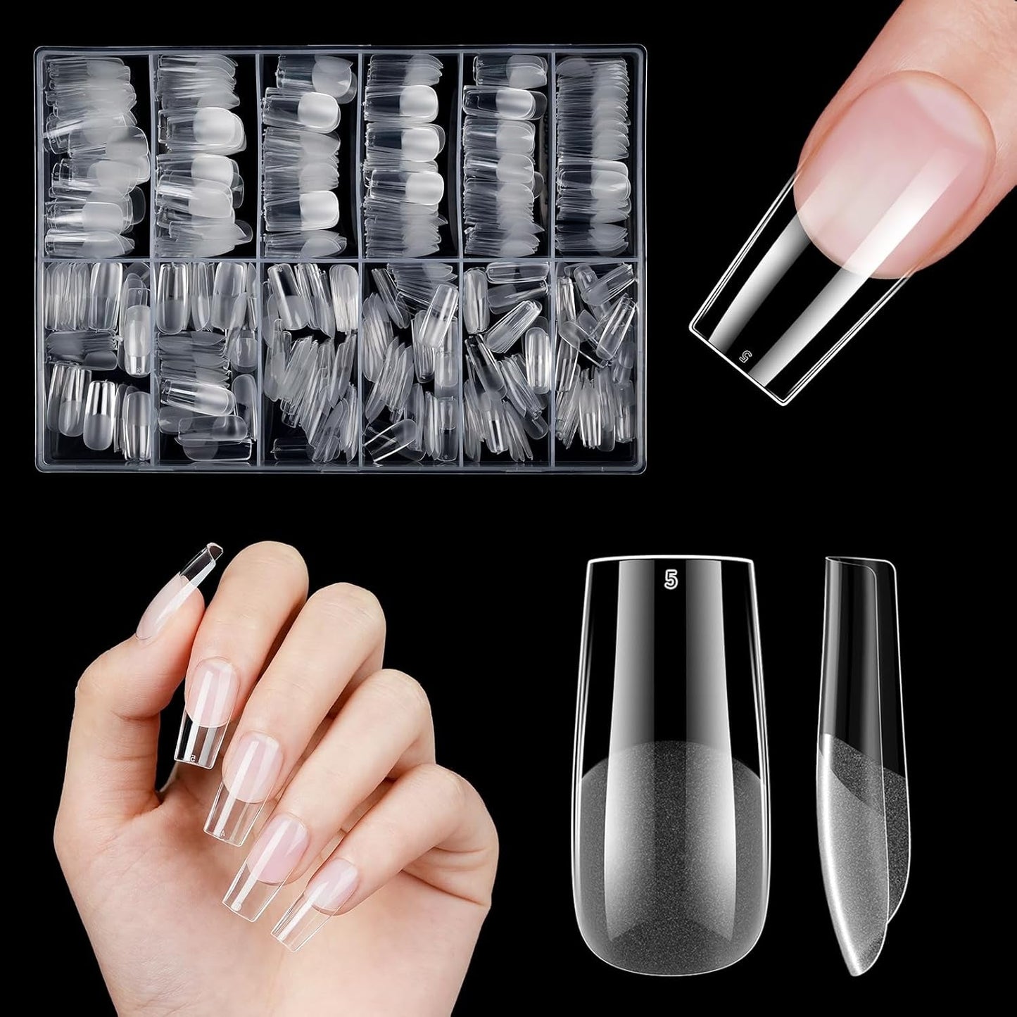 Kurze künstliche Nägel, 500 Stück, weiche Gel-Nagelspitzen mit vollständiger Abdeckung für Gelnägel, 12 Größen, vorpolierte Nagelspitzen für Gelnägel, kurze künstliche Nägel, Sargnagelverlängerungen mit Box