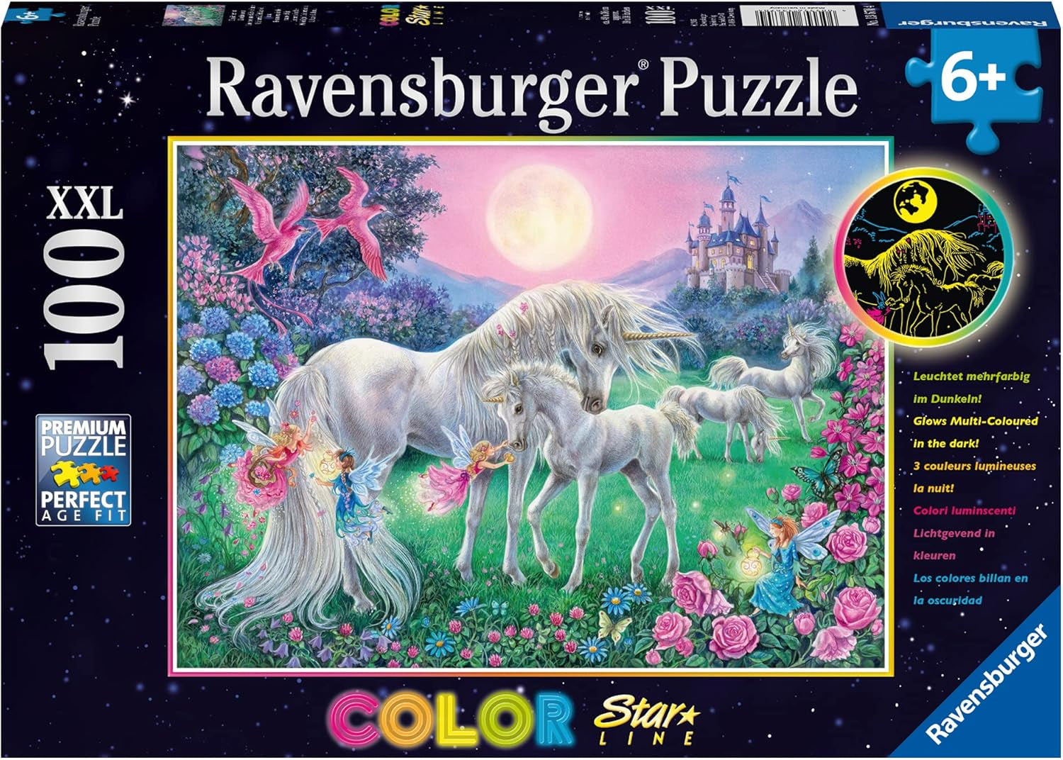 Ravensburger Puzzle für Kinder – 13670 Einhörner im Mondlicht – leuchtendes Einhorn-Puzzle für Kinder ab 6 Jahren, 100 Teile, XXL-Größe, leuchtet im Dunkeln, Naty Shop Einhörner im Mondlicht