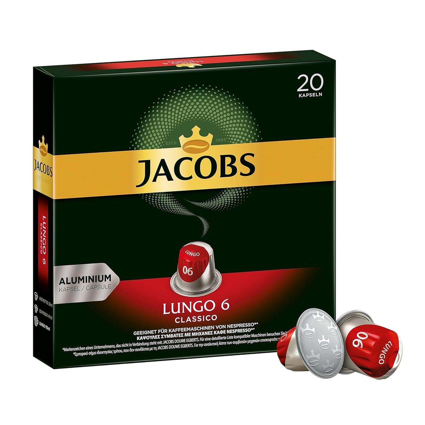 Kaffeekapseln Lungo Classico, Intensität 6 von 12, 10 x 20 Getränke & Kaffeekapseln Espresso Ristretto, Intensität 12 von 12, 200 Nespresso®* kompatible Kapseln, 10 x 20 Getränke