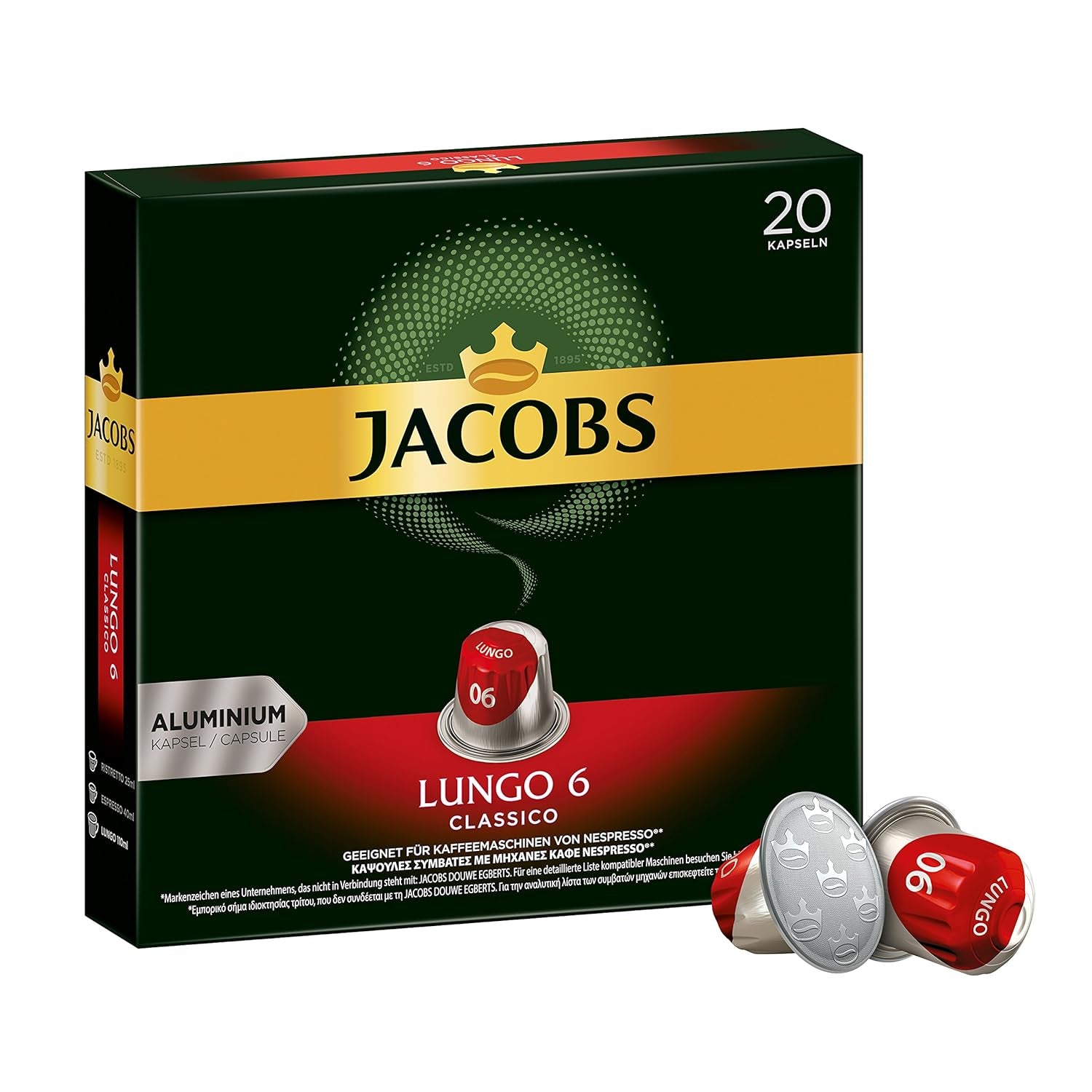 Kaffeekapseln Lungo Intenso, Intensität 8 von 12, 10 x 20 Getränke & Kaffeekapseln Lungo Classico, Intensität 6 von 12, 20 Nespresso®* kompatible Kapseln, 10 x 20 Getränke