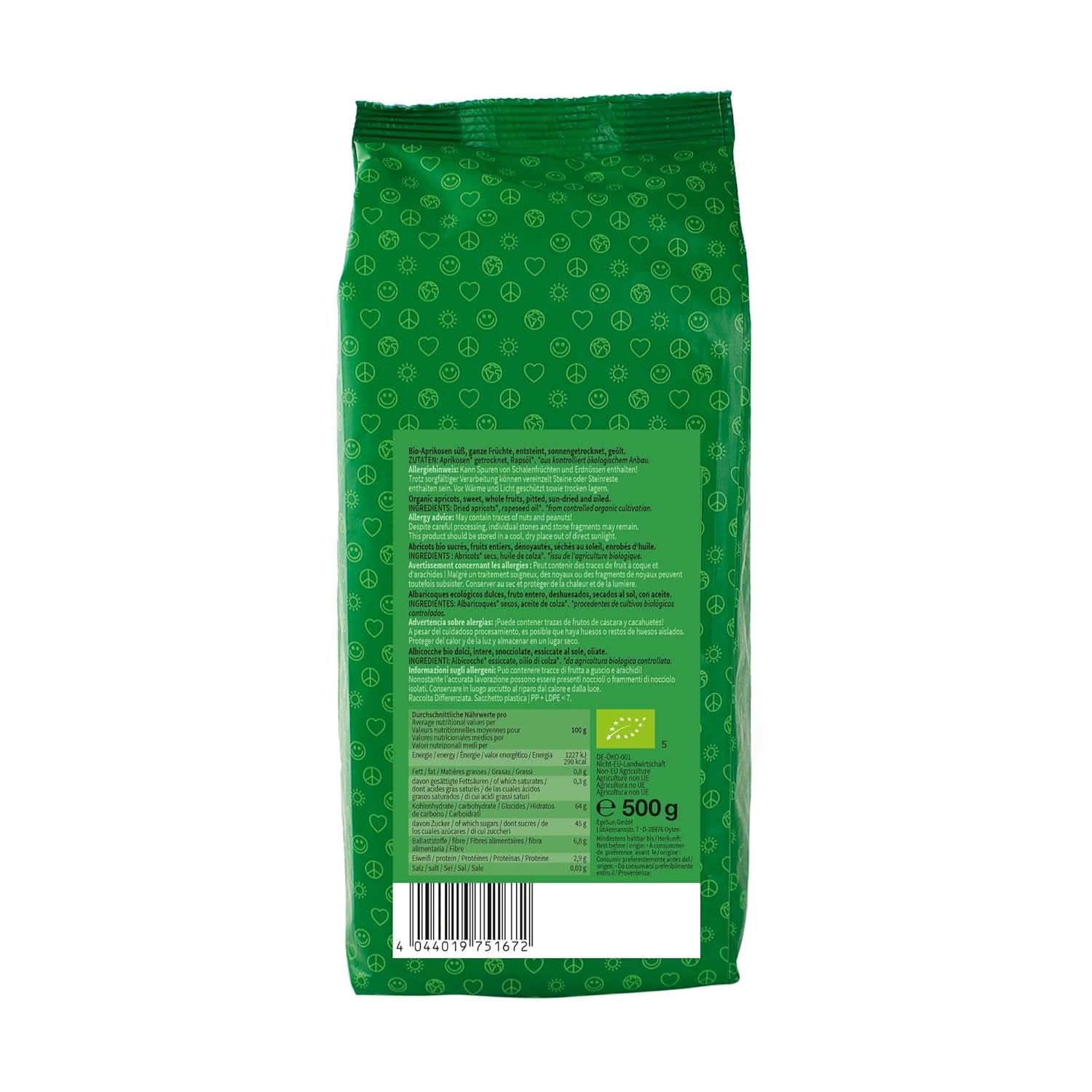 Mundo Feliz, Getrocknete Aprikosen mit Kernen aus biologischem Anbau, 2 x 500 Gramm Trockenprodukte Naty Shop