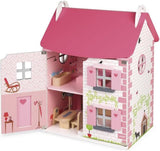 Janod Mademoiselle 3-stöckiges Puppenhaus aus Holz mit 11 Zubehörteilen, Spielzeugnachbildung, fördert die Fantasie, ab 3 Jahren, J06581