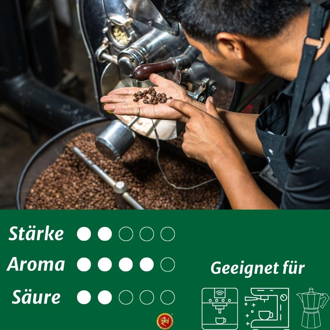 Caffè Crema – In Sizilien geröstete Kaffeebohnen – Traditionelles Langzeitröstverfahren mit perfekter Crema, 250g-Beutel, extra niedriger Säuregehalt für Vollautomaten und Siebträger