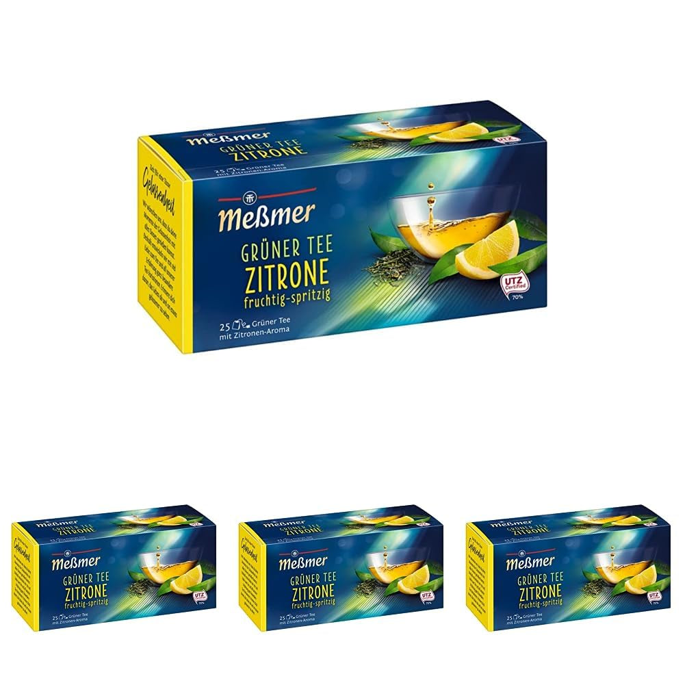 Meßmer Zitronengrüner Tee I 25 Teebeutel I Vegan I Glutenfrei I Laktosefrei (4er Pack)