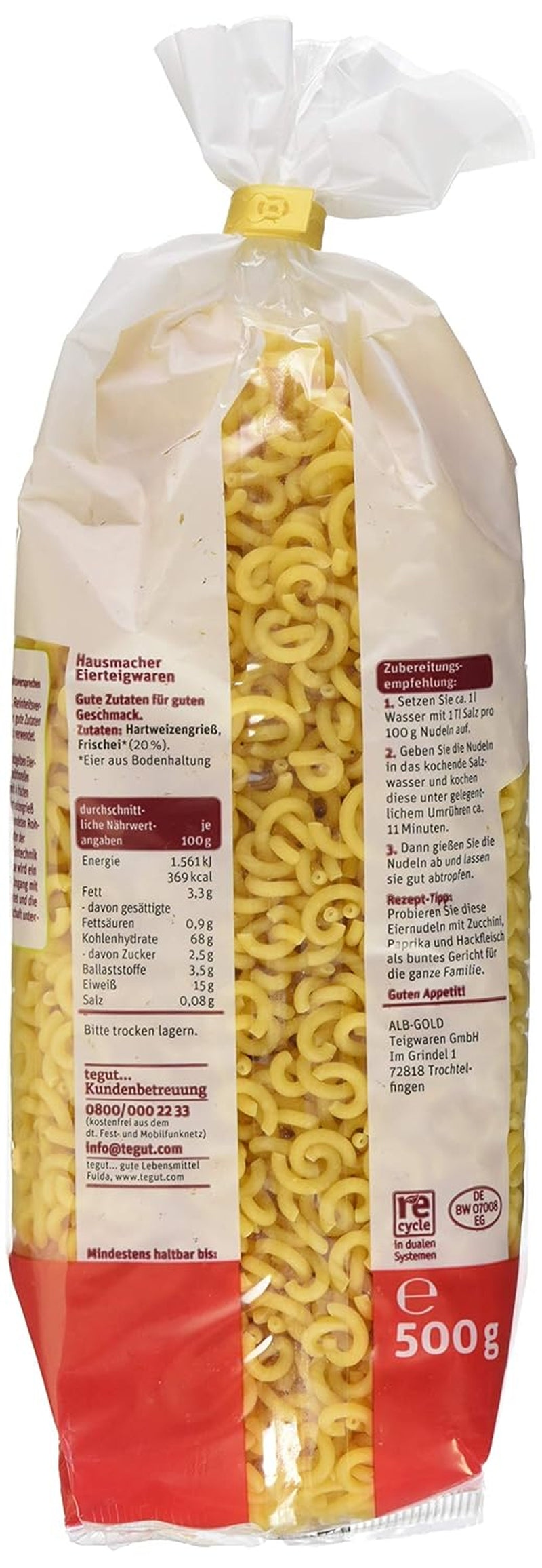 tegut... Nudeln mit Ei und Gabelspaghetti, 1 x 500 g