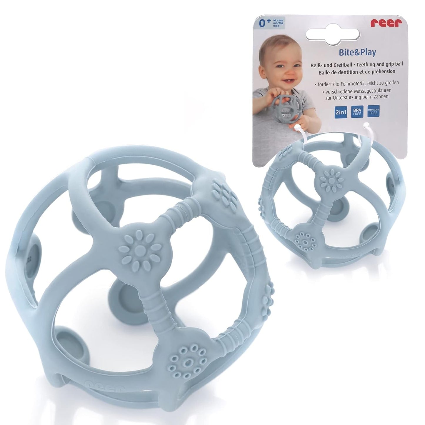Reer Bite&Play Baby-Beißball und Fänger, Beißring und Spielzeug für Kleinkinder, tolles Geschenk