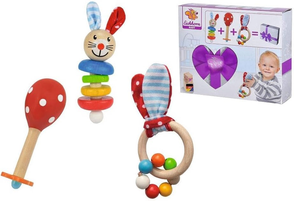 Eichhorn 100017045 - Baby-Starter-/Geschenkset mit Maraca, Spielzeug mit Sound und Spielzeug mit Hasenmuster, 3-teilig, ab 3 Monaten Toys Bebe Naty Shop