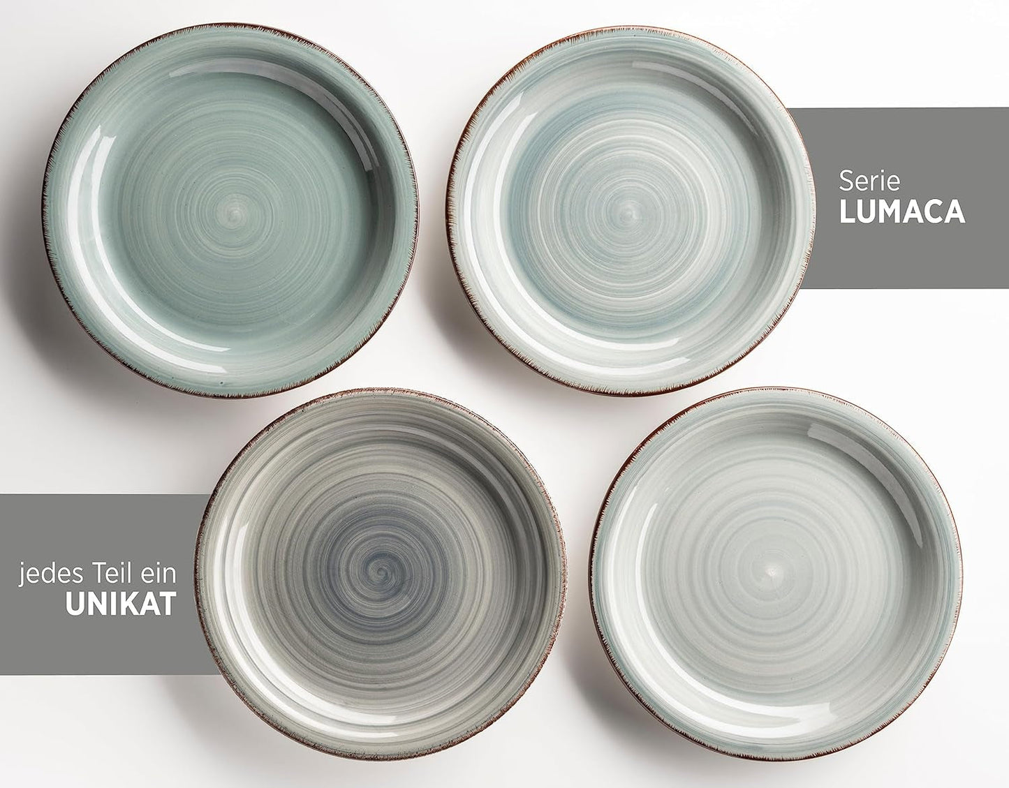 MÄSER Tafelservice für 6 Personen, moderner Vintage-Look, 12-teiliges Tafelservice, handbemalt, Blau, Kachel, Rauchblau (Bel Tempo II)