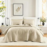 Comfort Spaces Kienna Steppdecken-Set, luxuriöse Doppelstich-Sommerdecke, leichte, weiche Ganzjahresbettwäsche, passender Kissenbezug, weiß, Decke für King-Size-Betten (264,2 x 228,6 cm), Naty Shop Quilts & Quilts, elfenbeinfarben, King-Size-Größe