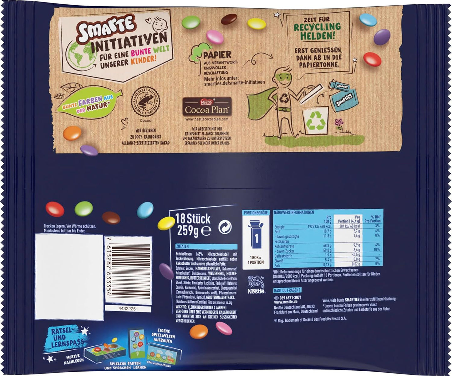 Nestlé SMARTIES Mini XXL Beutel, schokoladenfarbene Linsen, ideal zum Teilen und Genießen mit Familie und Freunden, natürliche Farben, recycelbare Verpackung, 2er-Pack (1 x 259 g)
