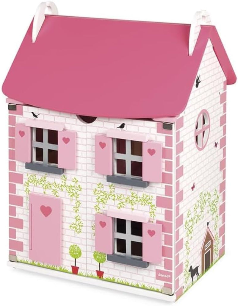 Janod Mademoiselle 3-stöckiges Puppenhaus aus Holz mit 11 Zubehörteilen, Spielzeugnachbildung, fördert die Fantasie, ab 3 Jahren, J06581