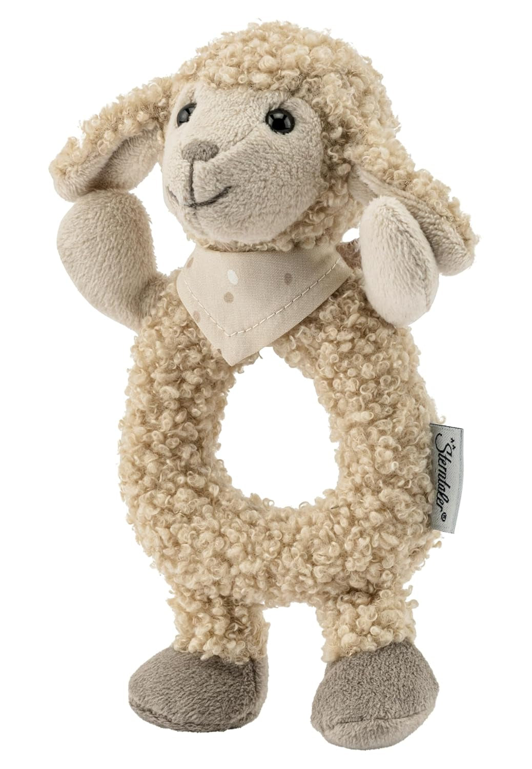 Flocke Schaf Sterntaler Fangspielzeug – Motorikspielzeug zum Rasseln, Tasten und Spielen – Plüschtier für Babys und Kinder mit Rassel als treuem Freund – Babyspielzeug aus weichem, sandfarbenem Stoff Babyspielzeug Naty Shop